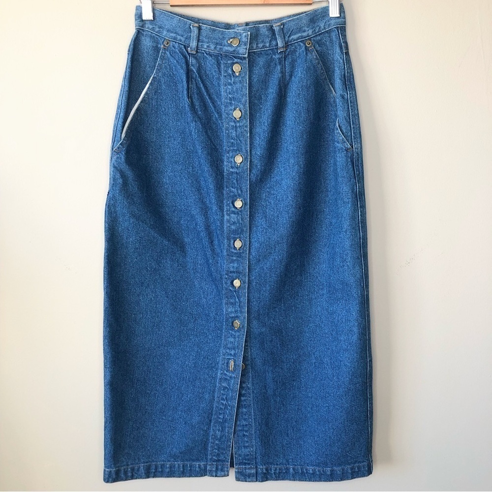 Vintage Y2K Jean Denim Front buttons Pockets Maxi Skirt 26"